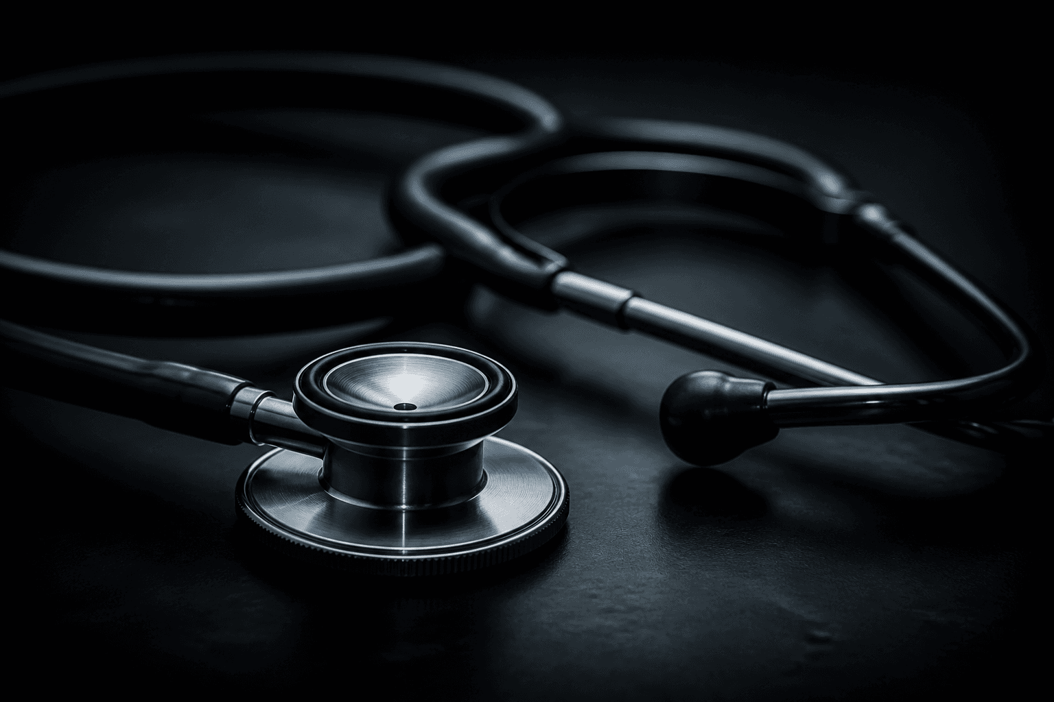 Stethoscope on a dark medical surface