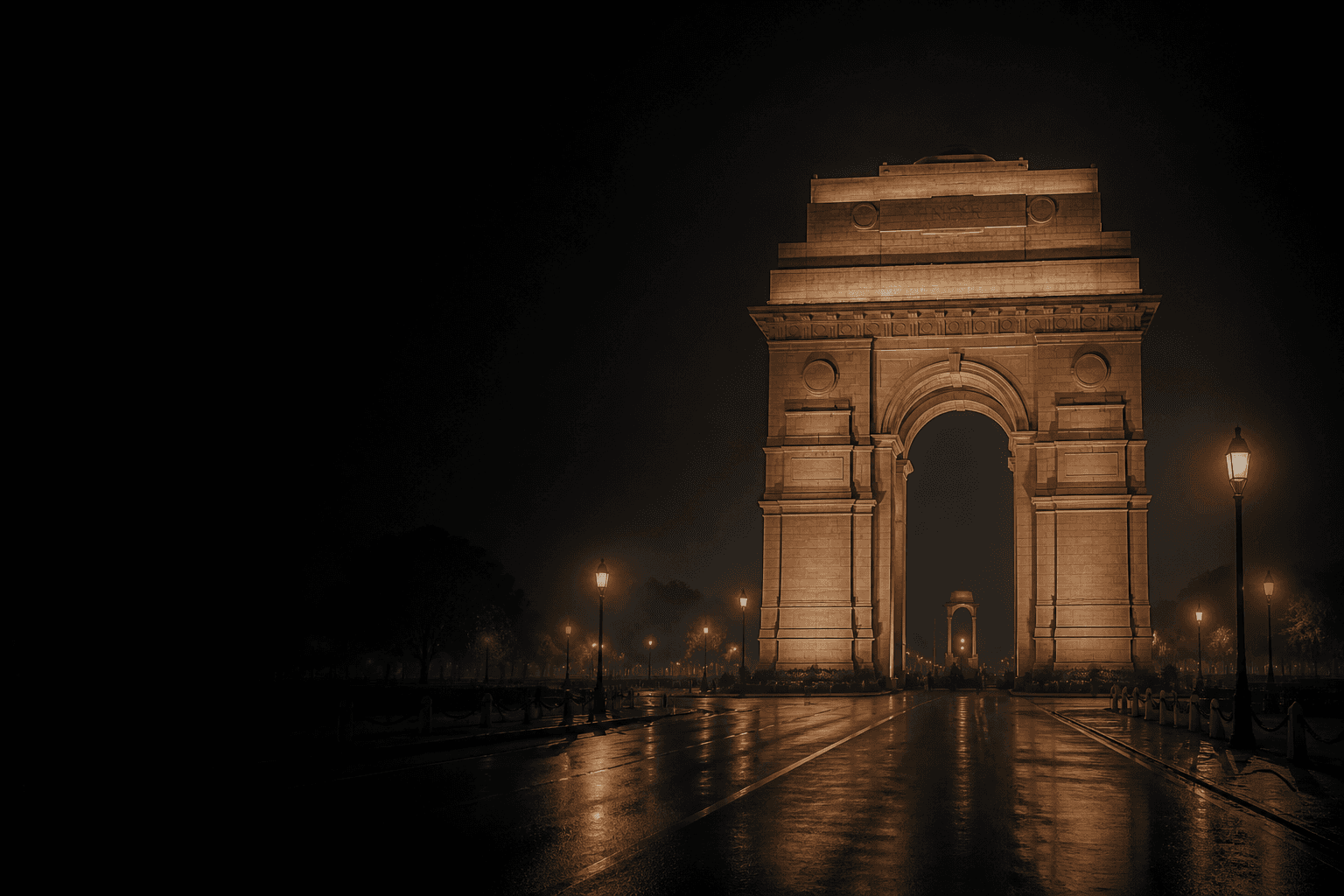 India Gate illuminated at night
