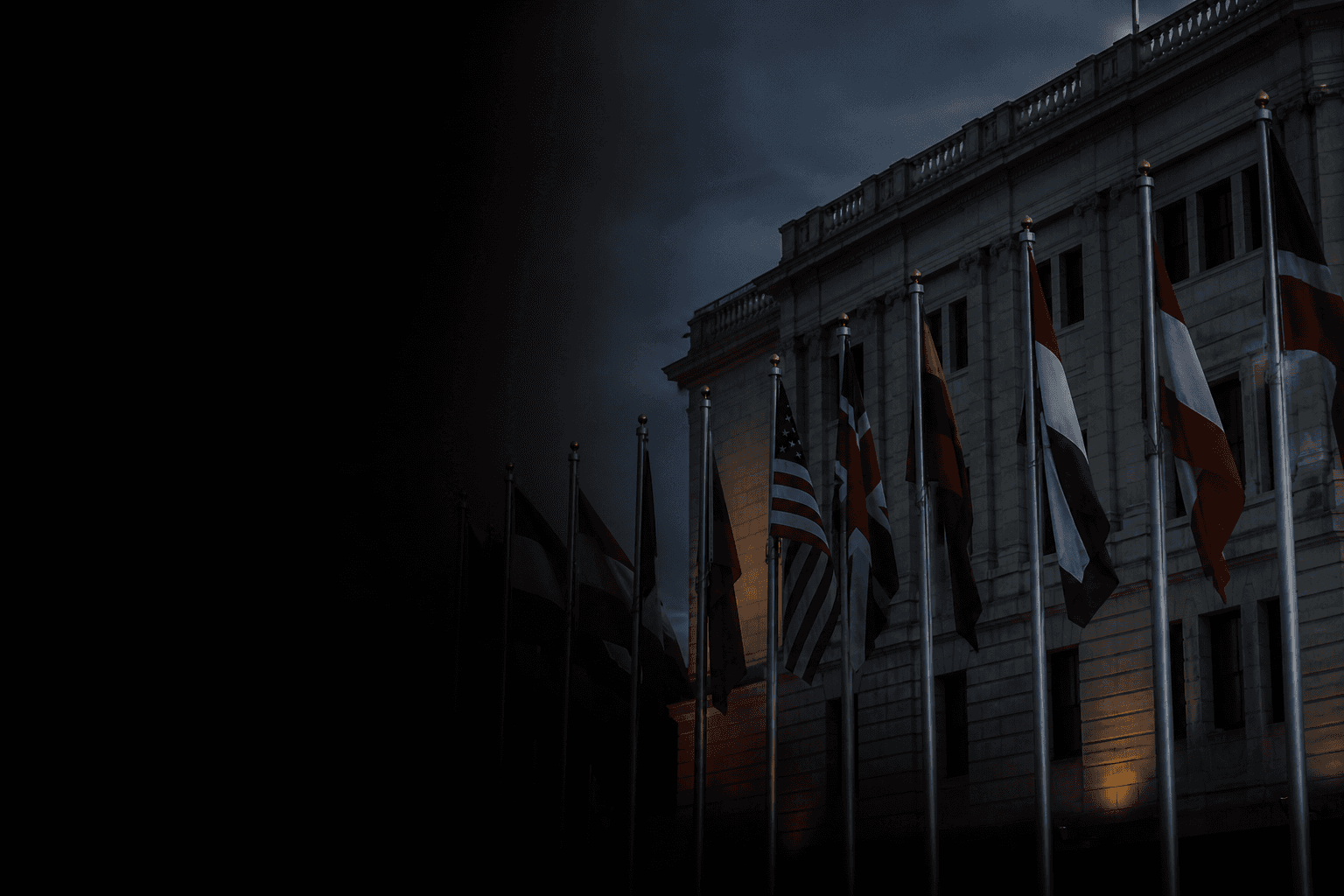 International flags in front of a government building